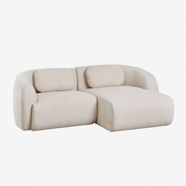 Divano Componibile Coquette In Ciniglia 2 Pezzi Con Chaise Longue Tessuto Ciniglia Beige Crema - Sklum
