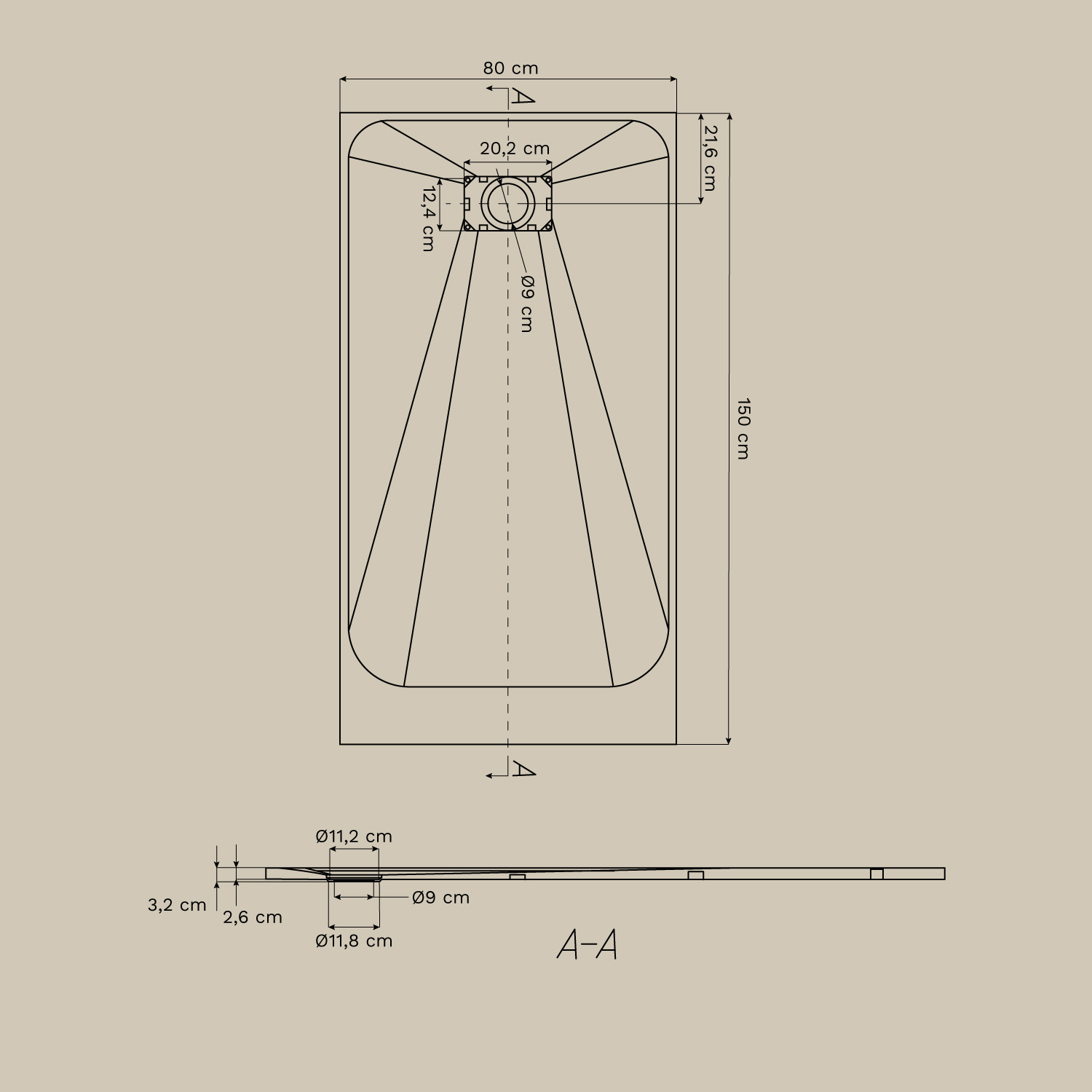 Piatto doccia Soho rettangolare, antiscivolo, extrapiatto in resina SMC, MISURE