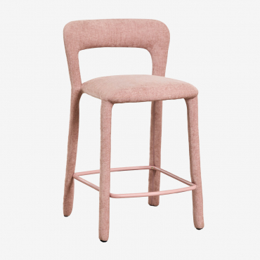 Confezione Da 2 Sgabelli Alti Con Schienale Imbottito Brusel ↑65 Cm & Ciniglia Rosa Quarzo - Sklum