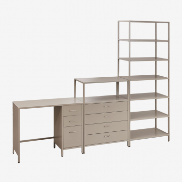 Set Da Scrivania Con Cassetti, Cassettiera E Scaffale In Acciaio Janine Moka Brown - Sklum