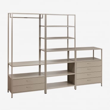 Armadio Modulare Aperto Janine A 3 Pezzi Con Cassetti In Acciaio Moka Brown - Sklum