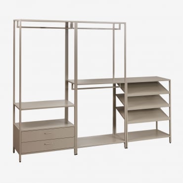 Armadio Modulare Aperto Janine A 3 Pezzi Con Scarpiera Bassa In Acciaio Moka Brown - Sklum