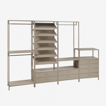 Armadio Modulare Aperto Janine Da 4 Pezzi Con Cassetti In Acciaio Moka Brown - Sklum