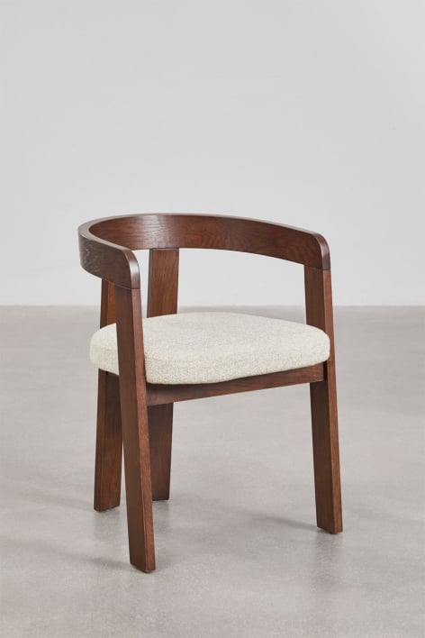 Set di 4 sedie da pranzo con braccioli in legno e rivestite Yvone - Ricciolo Blanco