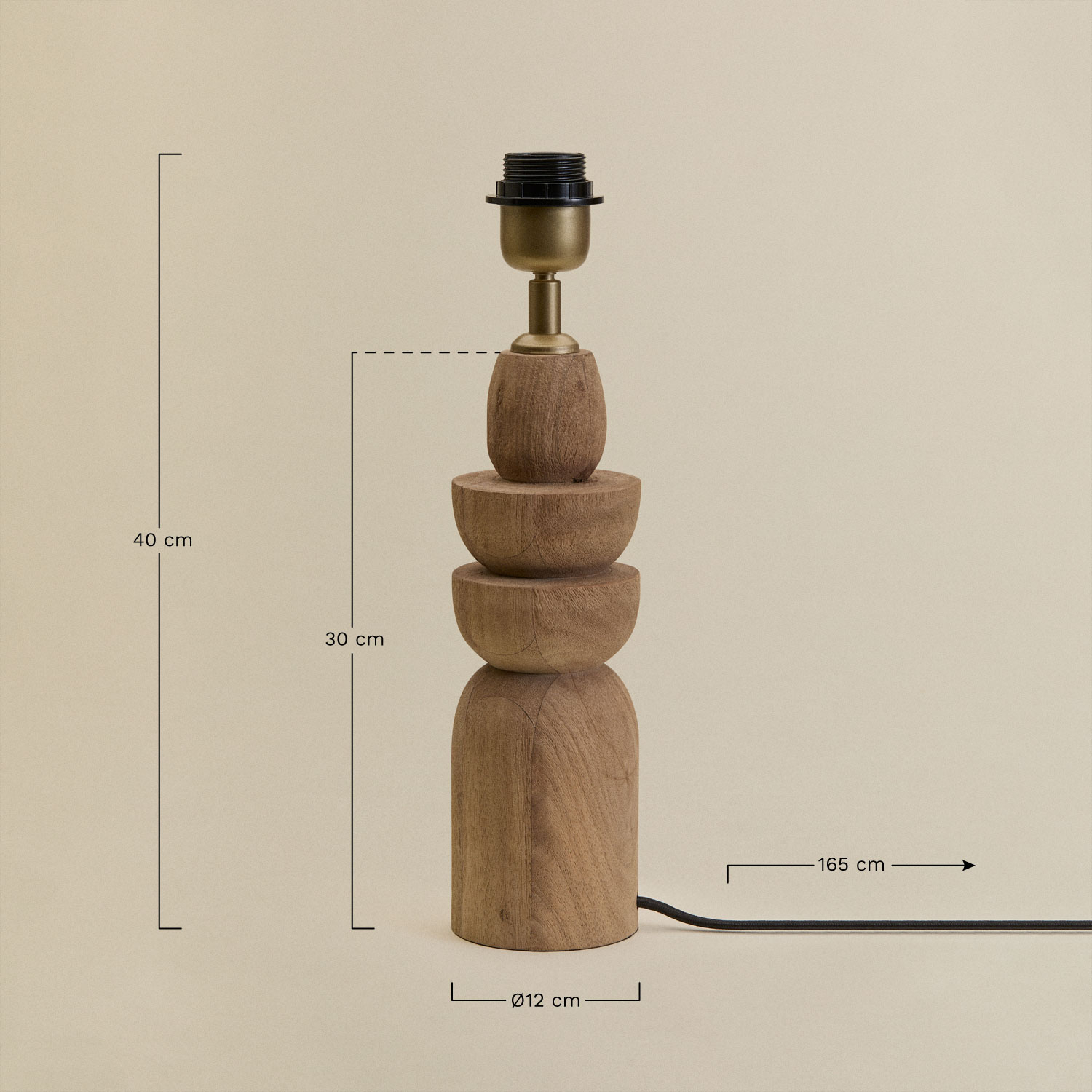 Base per lampada da tavolo 30 cm in legno di mango Koski, MISURE