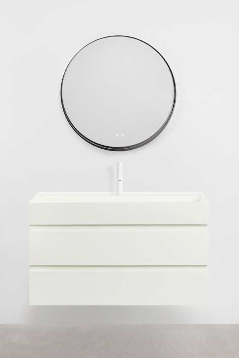 Set di mobili da bagno sospesi in legno e impiallacciatura di frassino con lavabo integrato Ona - Bianco