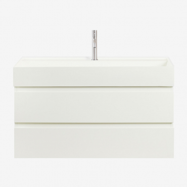 Set Di Mobili Da Bagno In Legno E Impiallacciatura Di Frassino Con Lavabo Integrato Ona Bianco & Senza Specchio & Grigio Spazzolato ↑20 - Sklum