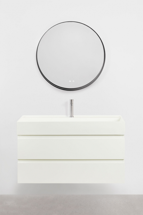 Set di mobili da bagno sospesi in legno e impiallacciatura di frassino con lavabo integrato Ona - Bianco