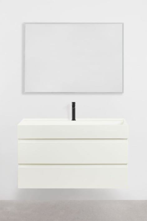 Set di mobili da bagno sospesi in legno e impiallacciatura di frassino con lavabo integrato Ona - Bianco