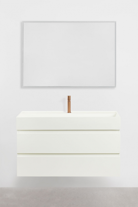 Set di mobili da bagno sospesi in legno e impiallacciatura di frassino con lavabo integrato Ona - Bianco