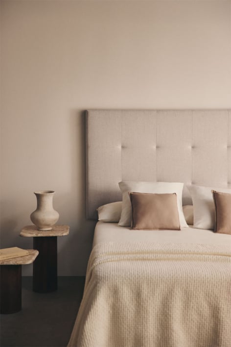 Testiera per letto da 135 cm rivestita in tessuto beige crema Artur