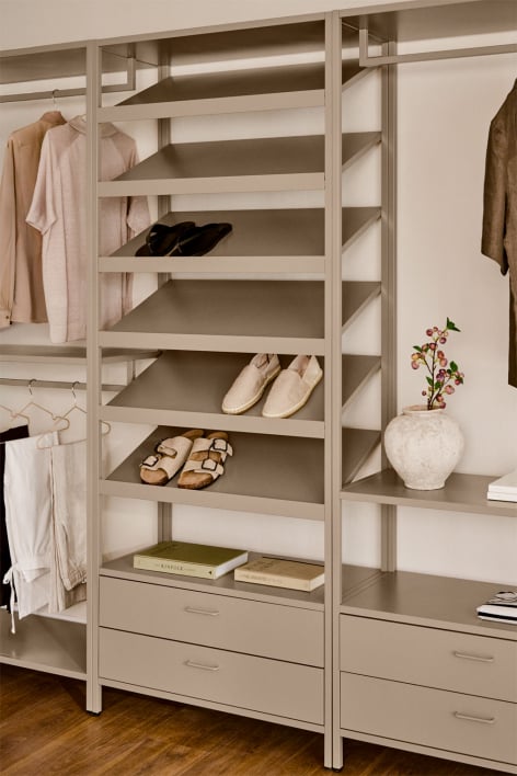 Scarpiera in acciaio Janine con cassetti - Moka Brown