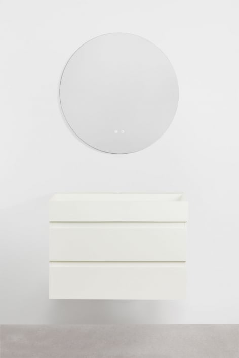 Set di mobili da bagno sospesi in legno e impiallacciatura di frassino con lavabo integrato Ona - Bianco