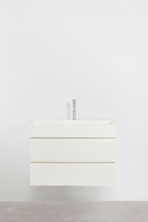 Set di mobili da bagno sospesi in legno e impiallacciatura di frassino con lavabo integrato Ona - Bianco