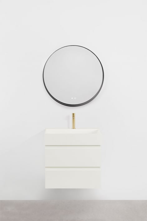 Set di mobili da bagno sospesi in legno e impiallacciatura di frassino con lavabo integrato Ona - Bianco