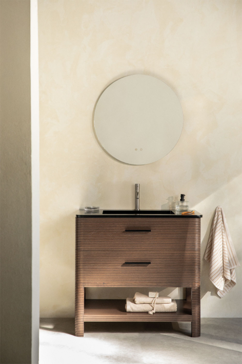 Set di mobili da bagno 90x50 cm in legno con lavabo integrato Misene - Legno Scuro