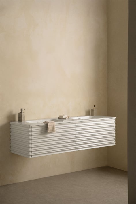 Set di mobili da bagno sospesi in legno con lavabi integrati Noura - Bianco