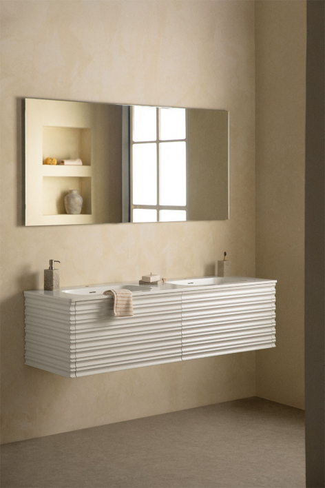 Set di mobili da bagno sospesi in legno con lavabi integrati Noura - Bianco