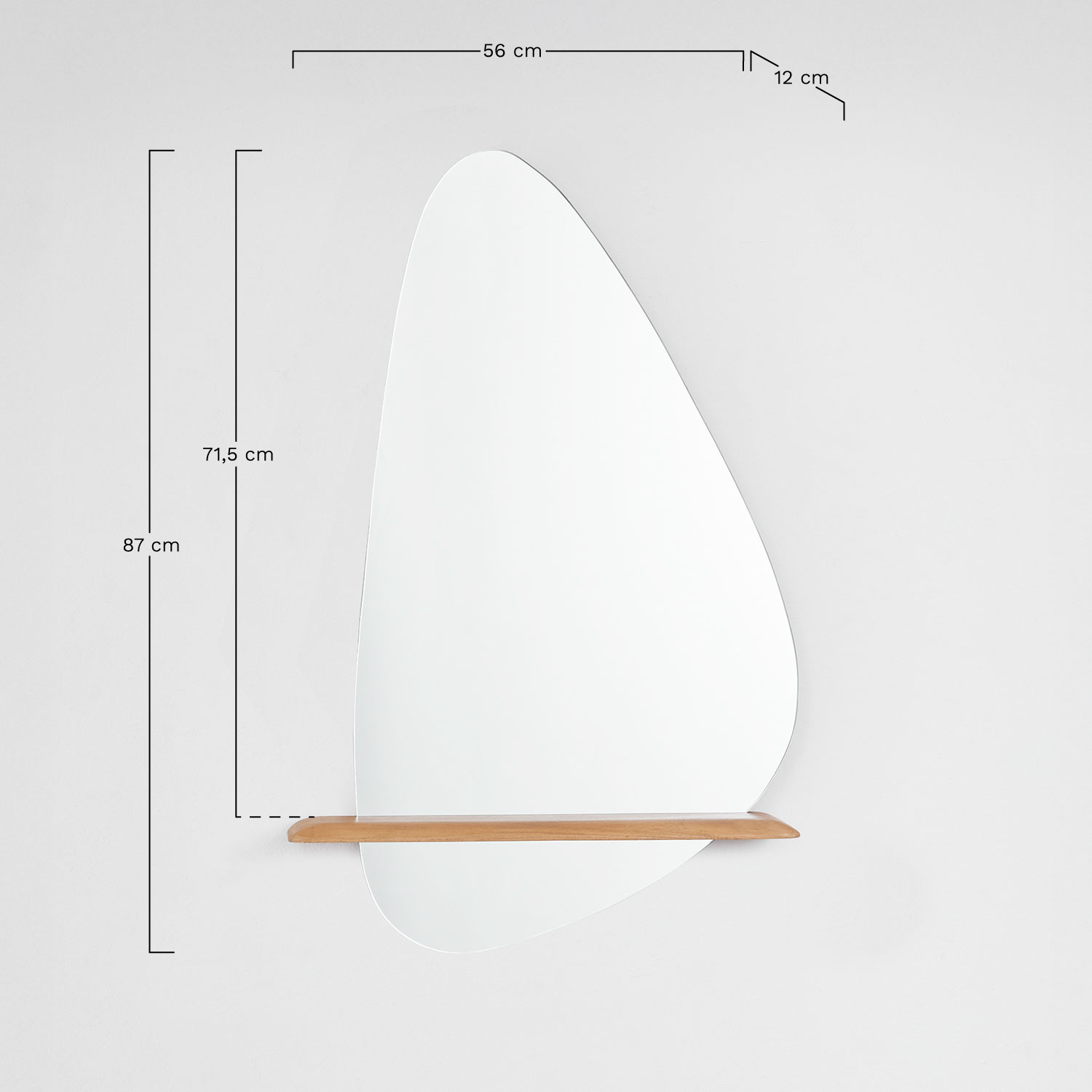 Specchio da parete per bagno con mensola in legno di teak Kai, MISURE