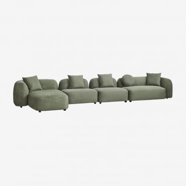 Divano Chaise Longue Sinistro Componibile In 4 Pezzi In Ciniglia Coco Ciniglia Verde Salvia - Sklum