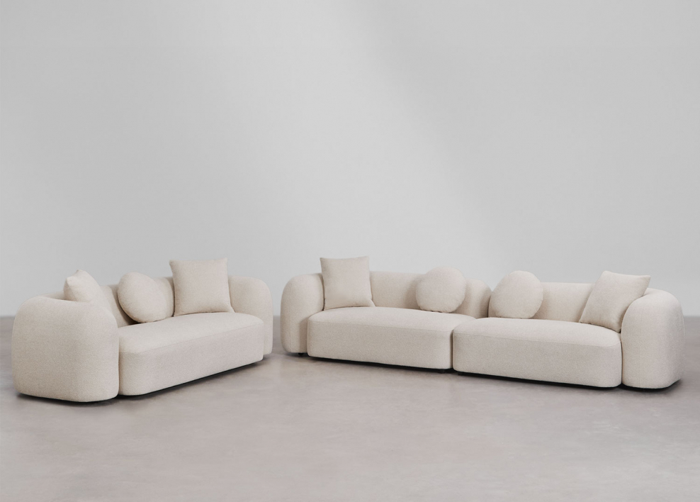 Set soggiorno con divano componibile 2 pezzi e divano 3 posti in ciniglia Coco - Ciniglia Spessa Bianco