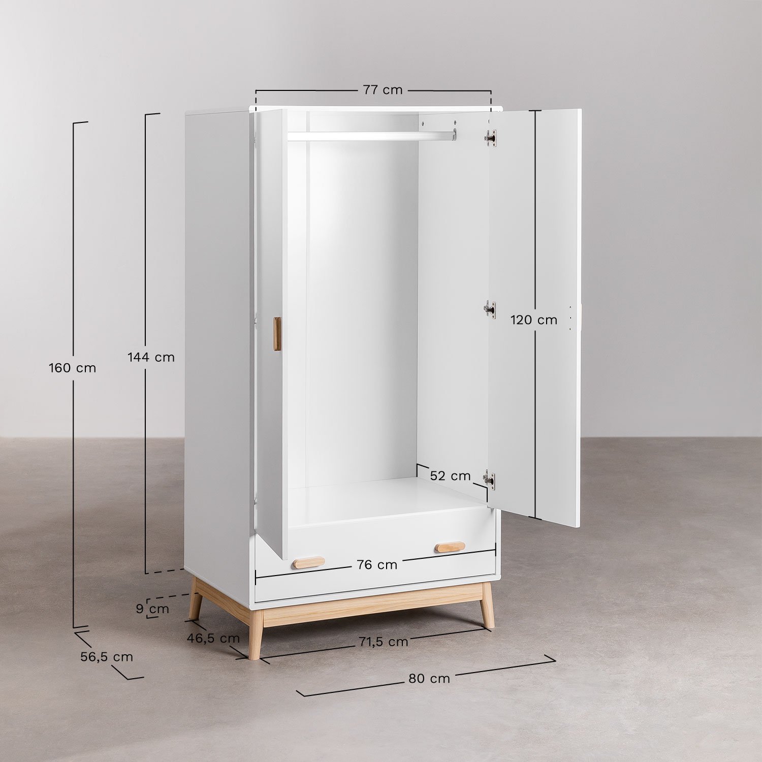 Armadio con cassetto in MDF e legno di pino Tom Kids, MISURE