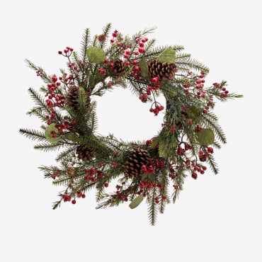 Ghirlanda Decorativa Natalizia Kinley Ø65 Cm In Rattan Con Pigne Erba Verde - Sklum