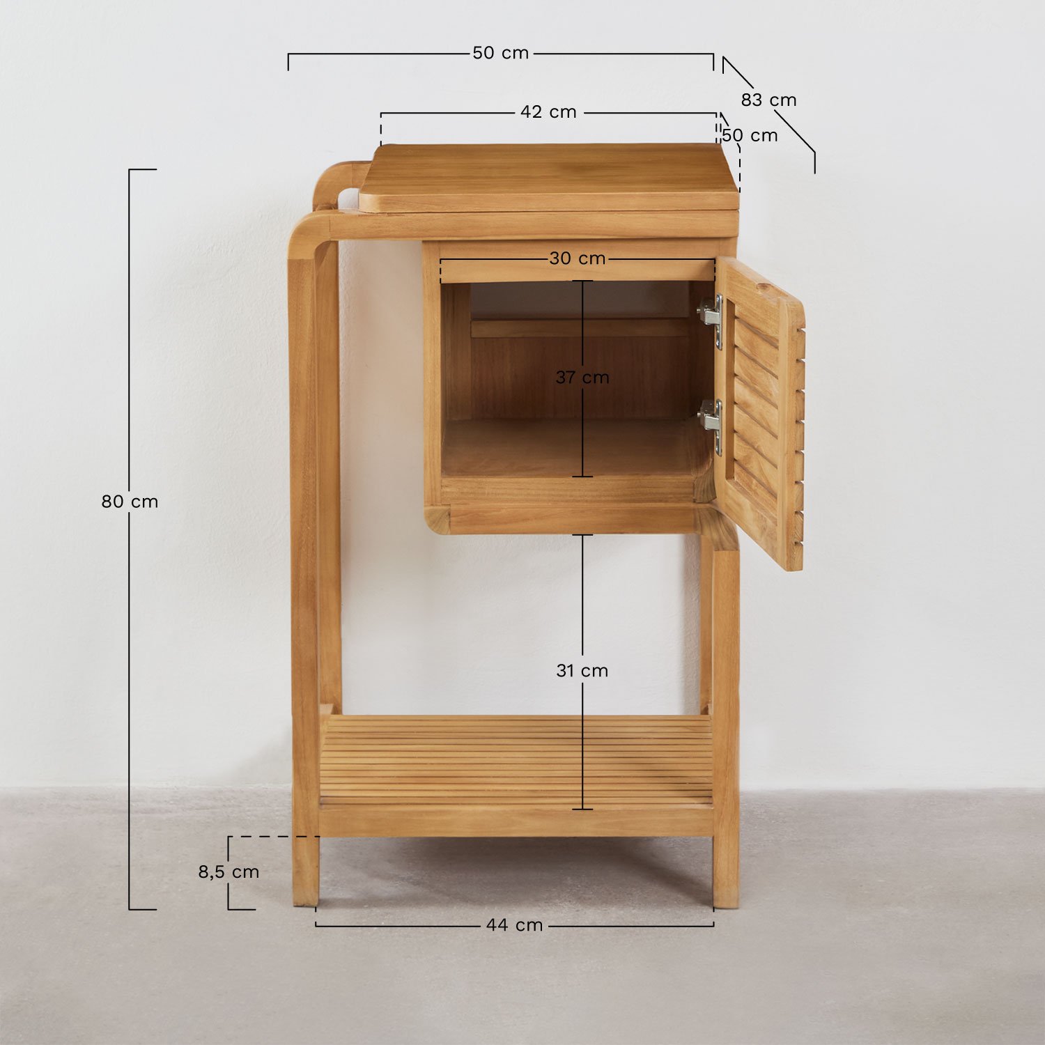 Set di mobili da bagno in legno di teak Bradley, MISURE
