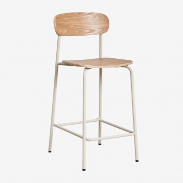 Sgabello Alto Impilabile Wilpier 65cm In Ferro E Legno Tapioca Beige & Legno Naturale - Sklum