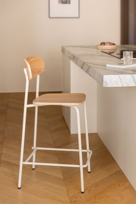 Sgabello alto impilabile Wilpier 65cm in ferro e legno - Tapioca Beige
