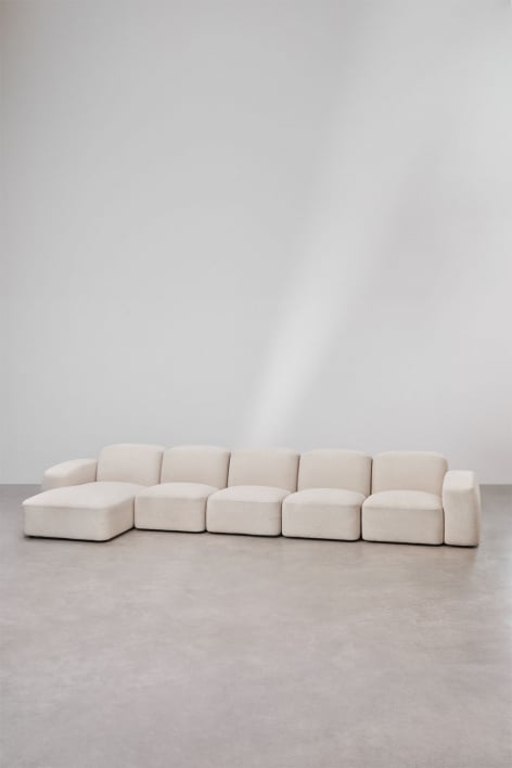 Divano modulare Bastian Chaise Longue Sinistra a 5 pezzi - Ciniglia Spessa Bianco