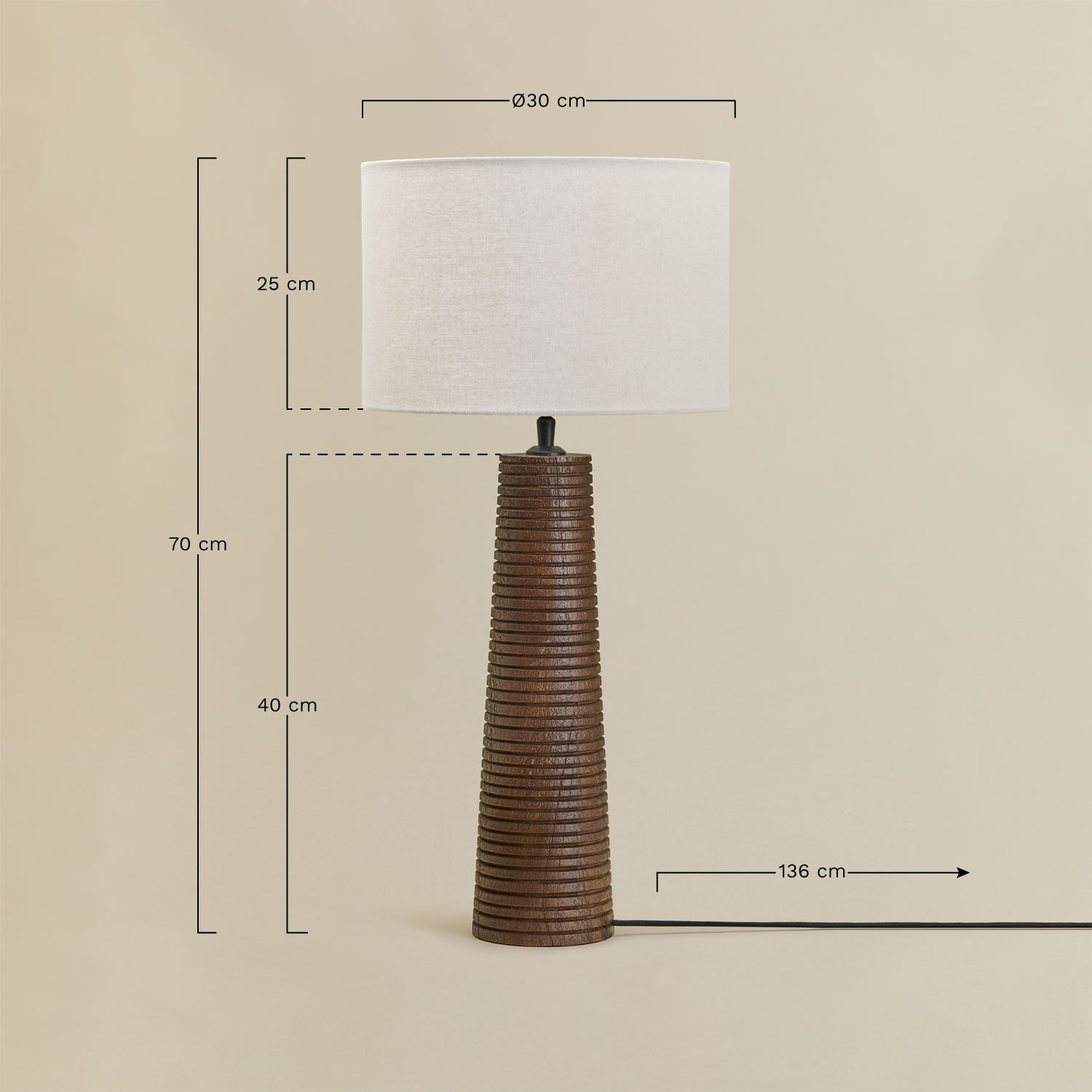 Lampada da tavolo in legno di mango Malva, MISURE