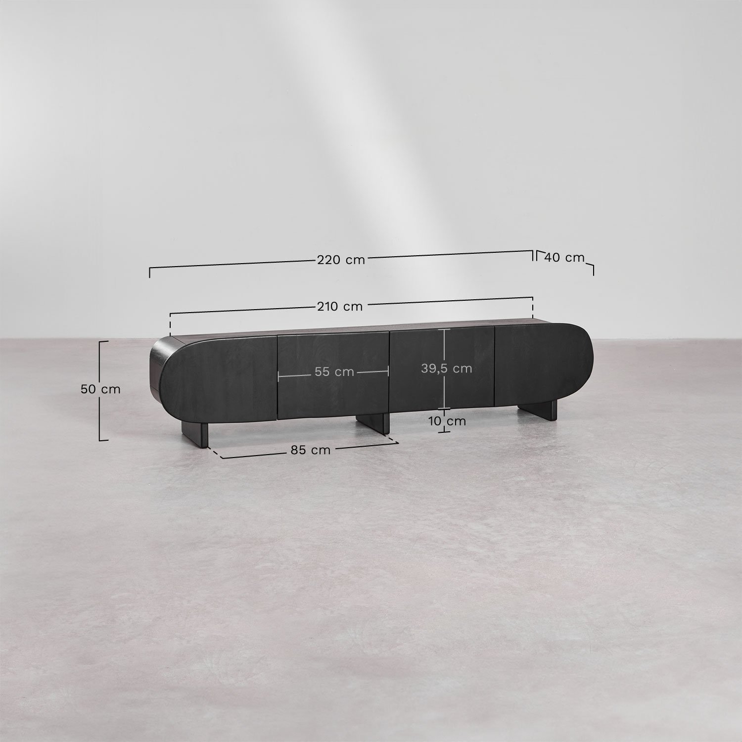 Mobile TV 220x40 cm in legno di mango Agathe, MISURE