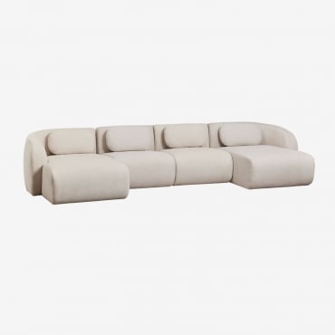 Divano Modulare Con Doppia Chaise Longue A 4 Pezzi In Ciniglia Coquette Ciniglia Beige Crema - Sklum