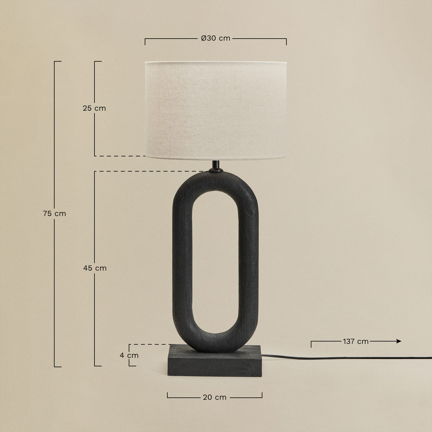 Lampada da tavolo in legno di mango Tiberia, MISURE