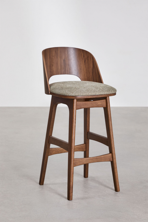 Sgabello alto Juna in legno e rivestimento - Tessuto marrone moka