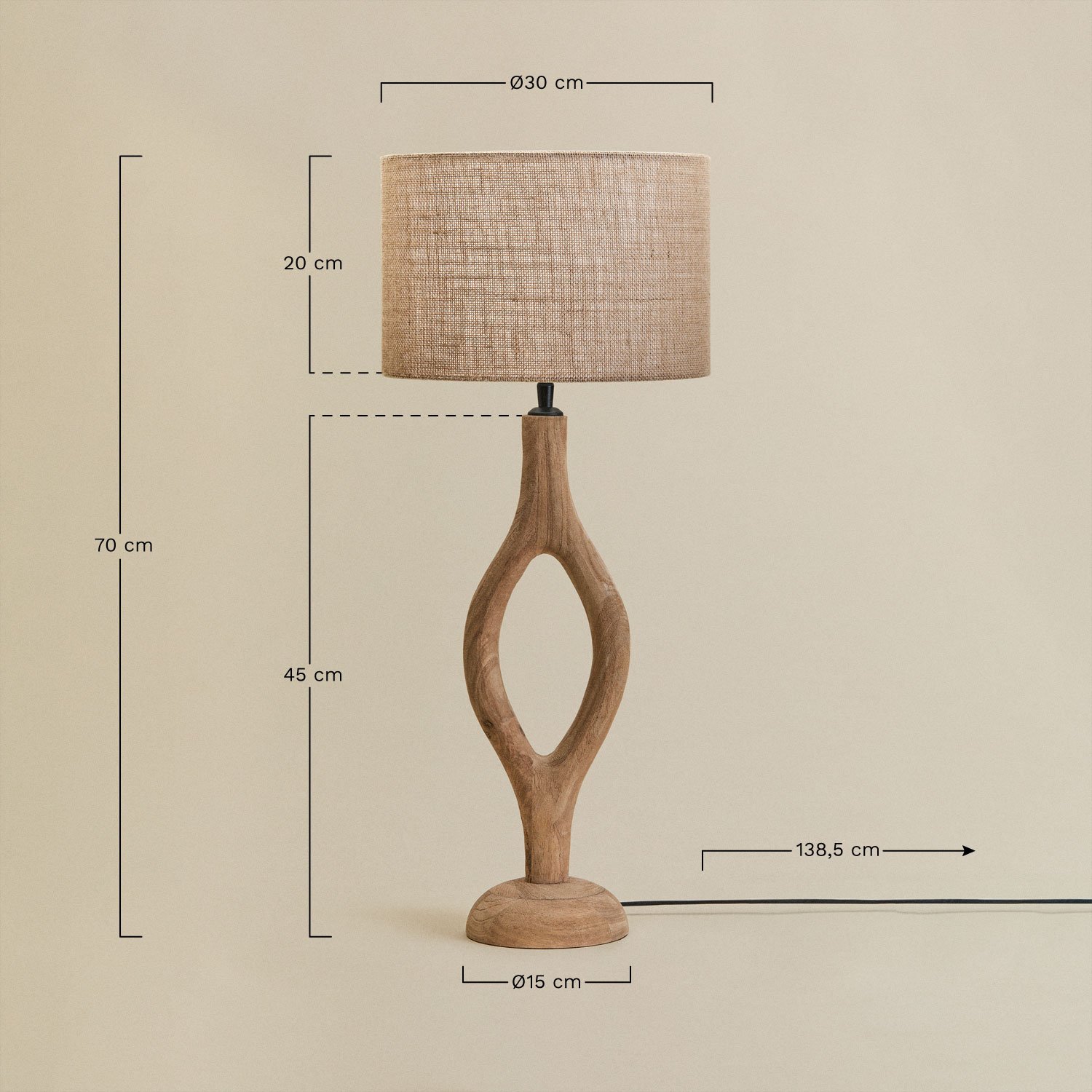 Lampada da tavolo in legno di mango Gracia, MISURE