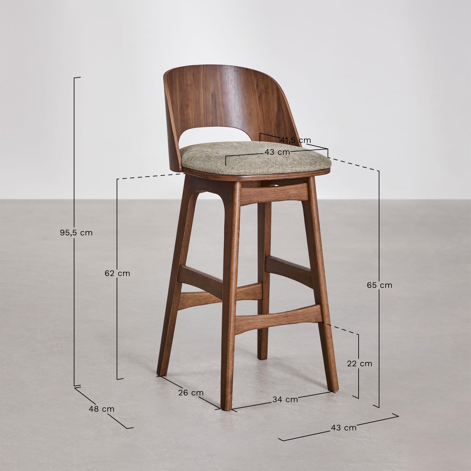 Sgabello alto Juna in legno e rivestimento, MISURE