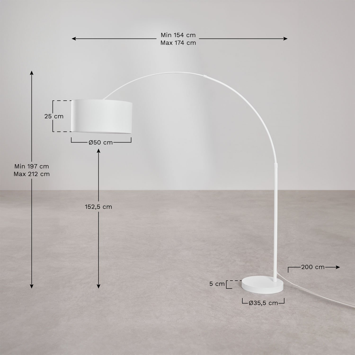 Lampada da terra da esterno Vonera in lino e ferro, MISURE