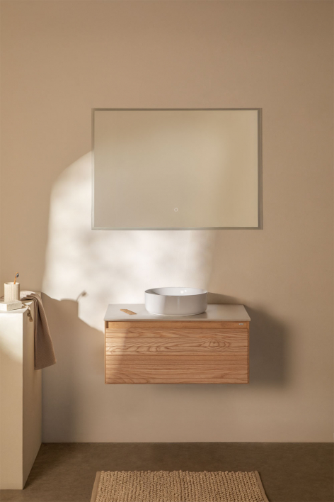 Set di mobili da bagno sospesi 80x50 cm in legno di frassino Tedrik - Marrone Frassino