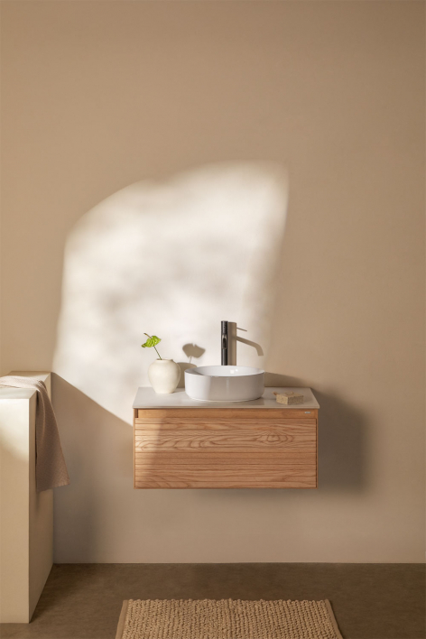Set di mobili da bagno sospesi 80x50 cm in legno di frassino Tedrik - Marrone Frassino