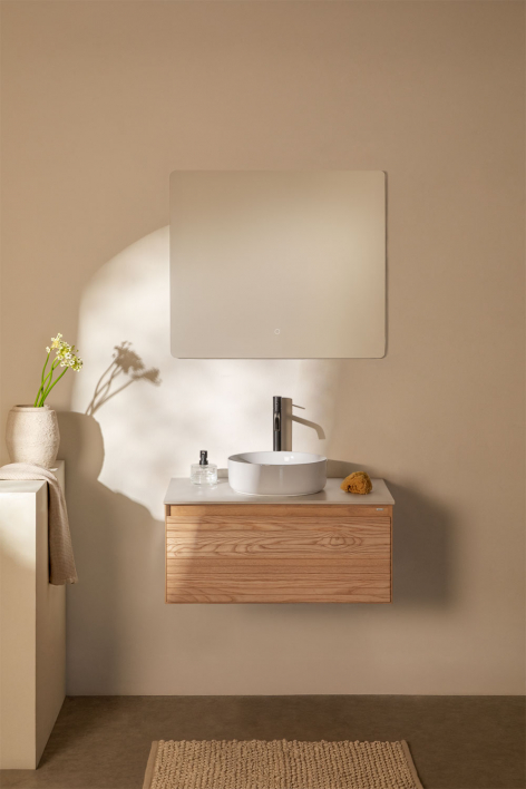 Set di mobili da bagno sospesi 80x50 cm in legno di frassino Tedrik - Marrone Frassino