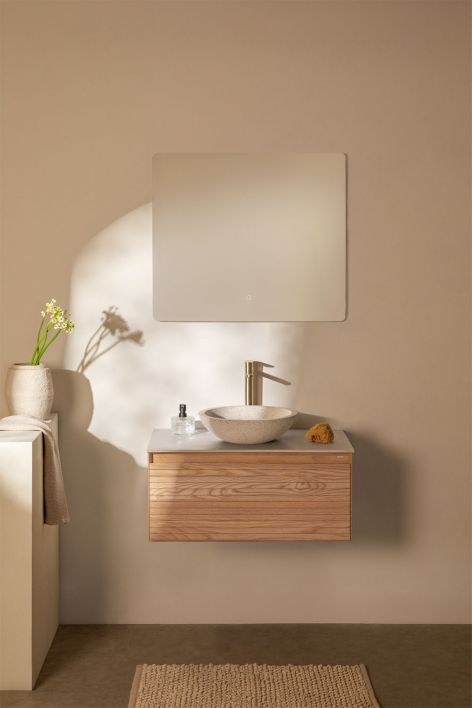 Set di mobili da bagno sospesi 80x50 cm in legno di frassino Tedrik - Marrone Frassino