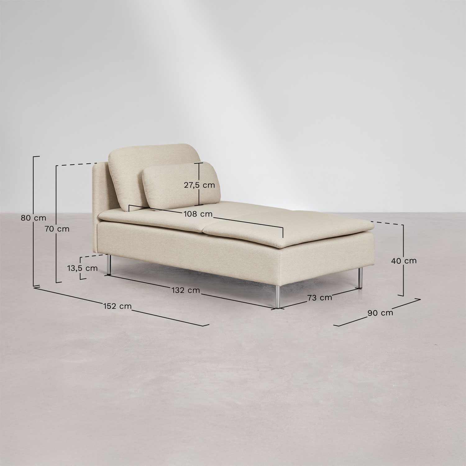 Modulo chaise longue per divano componibile Oriol, MISURE