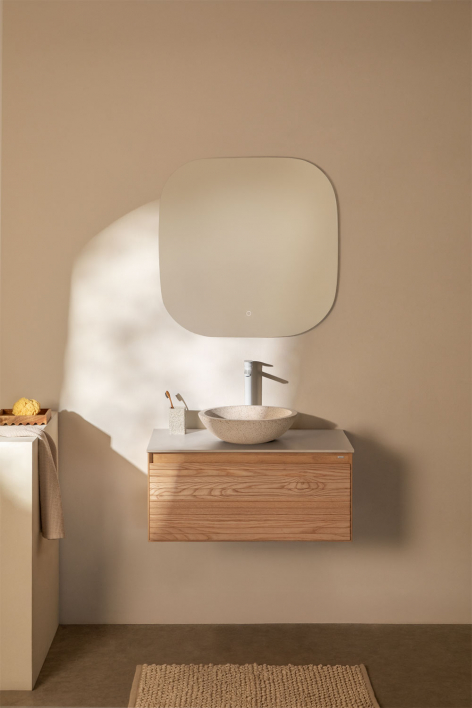 Set di mobili da bagno sospesi 80x50 cm in legno di frassino Tedrik - Marrone Frassino