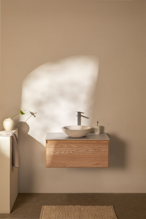 Set di mobili da bagno sospesi 80x50 cm in legno di frassino Tedrik - Marrone Frassino