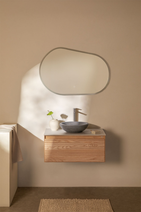 Set di mobili da bagno sospesi 80x50 cm in legno di frassino Tedrik - Marrone Frassino