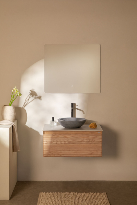 Set di mobili da bagno sospesi 80x50 cm in legno di frassino Tedrik - Marrone Frassino