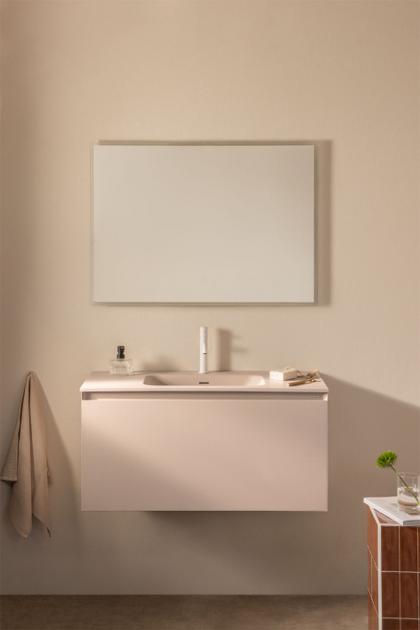 Set di mobili da bagno sospesi in legno con lavabo integrato Macrae - Beige Lino