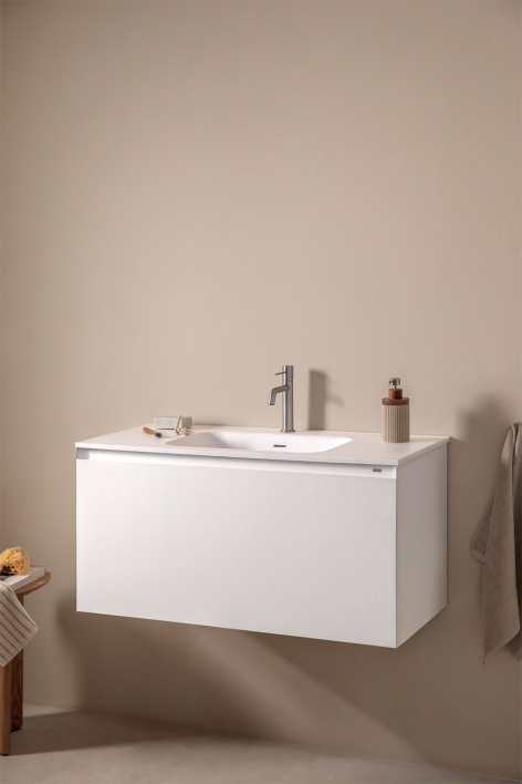 Set di mobili da bagno sospesi in legno con lavabo integrato Macrae - Bianco